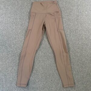 90 Degree by Reflex High Waisted Leggings Womens XS Mauve Brown Pockets Yoga